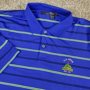 RLX Ralph Lauren Mens Large Blue Striped Performance Stretch Golf Polo SS